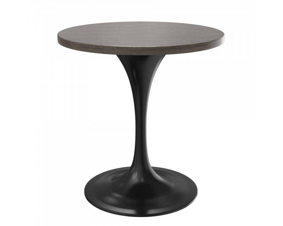 LeisureMod Verve Modern 27" Round Dining Table with MDF Top and Black Steel Pedestal Base - Dark Maple