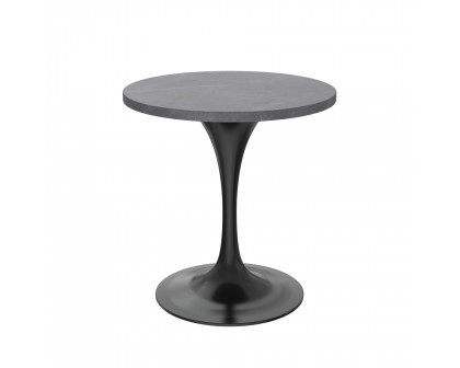 LeisureMod Verve Modern 27" Round Dining Table with Sintered Stone Top and Black Steel Pedestal Base