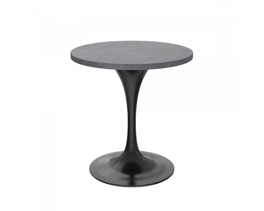 LeisureMod Verve Modern 27" Round Dining Table with Sintered Stone Top and Black Steel Pedestal Base - Gray