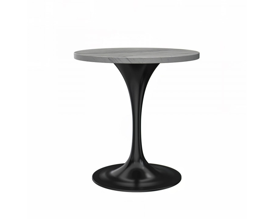 LeisureMod Verve Modern 27" Round Dining Table with Resin Top and Black Pedestal Base - White