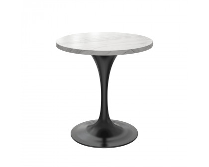 LeisureMod Verve Modern 27" Round Dining Table with Sintered Stone Top and Black Steel Pedestal Base