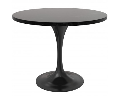 LeisureMod Verve Modern 27" Round Dining Table with MDF Top and Black Steel Pedestal Base