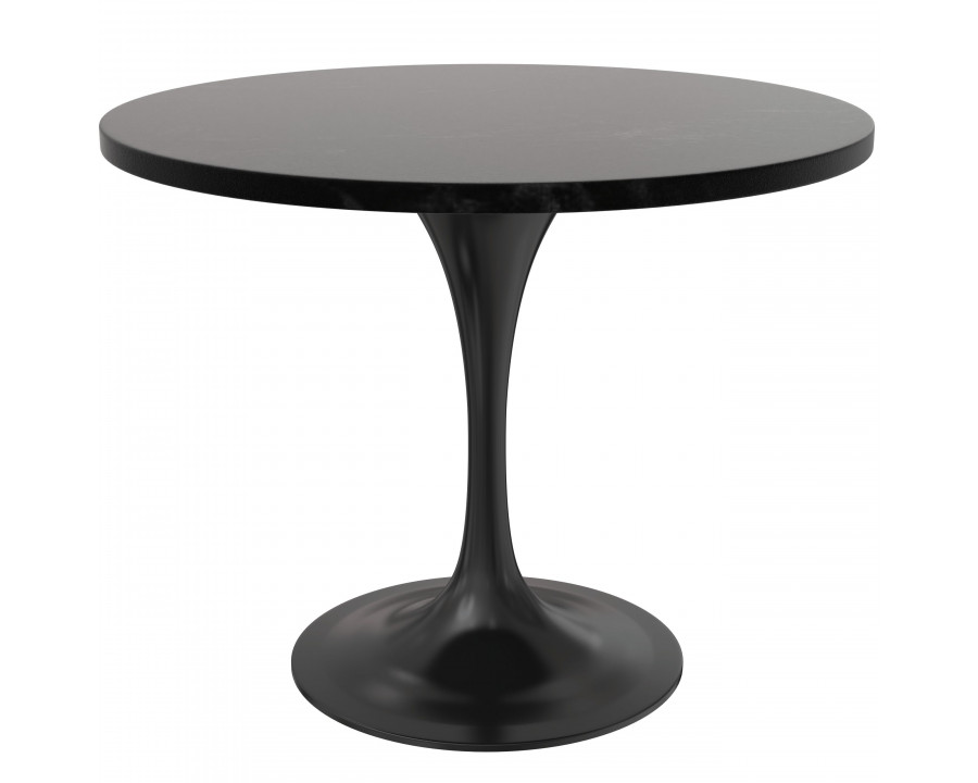 LeisureMod Verve Modern 36" Round Dining Table with MDF Top and Black Steel Pedestal Base - Black