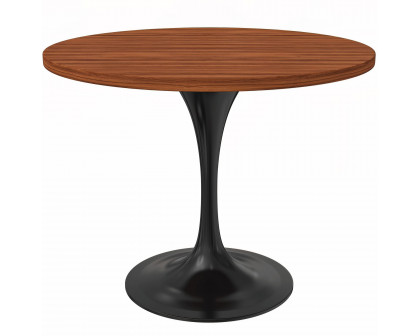 LeisureMod Verve Modern 27" Round Dining Table with MDF Top and Black Steel Pedestal Base