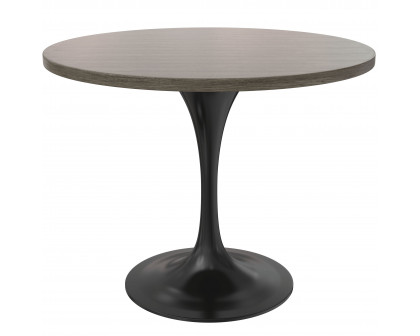 LeisureMod Verve Modern 27" Round Dining Table with MDF Top and Black Steel Pedestal Base