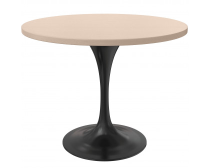 LeisureMod Verve Modern 27" Round Dining Table with MDF Top and Black Steel Pedestal Base