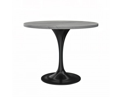 LeisureMod Verve Modern 27" Round Dining Table with Resin Top and Black Pedestal Base