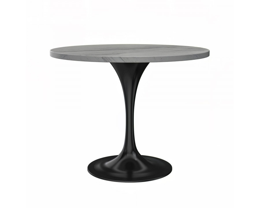 LeisureMod Verve Modern 36" Round Dining Table with Resin Top and Black Pedestal Base - White