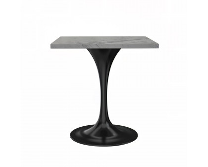 LeisureMod Verve Modern 27" Square Dining Table with Resin Top and Brushed Steel Base