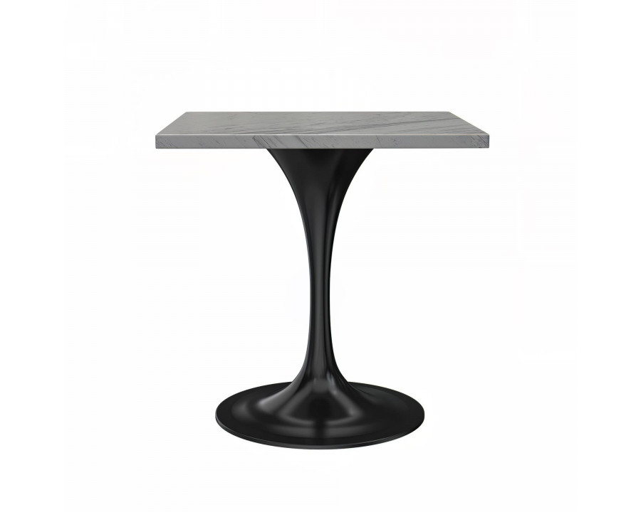 LeisureMod Verve Modern 27" Square Dining Table with Resin Top and Black Steel Base - White