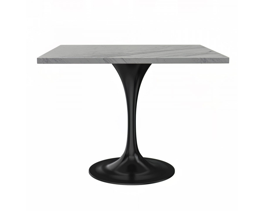 LeisureMod Verve Modern 36" Square Dining Table with Resin Top and Black Steel Base - White