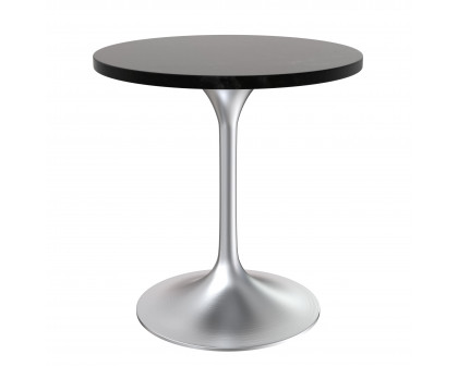 LeisureMod Verve Modern 27" Round Dining Table with MDF Top and Brushed Chrome Pedestal Base