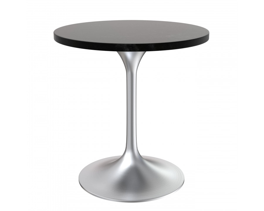 LeisureMod Verve Modern 27" Round Dining Table with MDF Top and Brushed Chrome Pedestal Base - Black