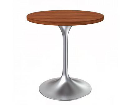 LeisureMod Verve Modern 27" Round Dining Table with MDF Top and Brushed Chrome Pedestal Base