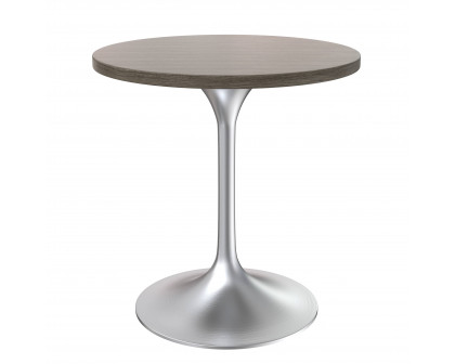 LeisureMod Verve Modern 27" Round Dining Table with MDF Top and Brushed Chrome Pedestal Base