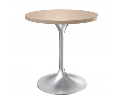 LeisureMod Verve Modern 27" Round Dining Table with MDF Top and Brushed Chrome Pedestal Base