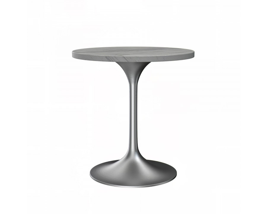 LeisureMod Verve Modern 27" Round Dining Table with Resin Top and Brushed Chrome Steel Pedestal Base - White