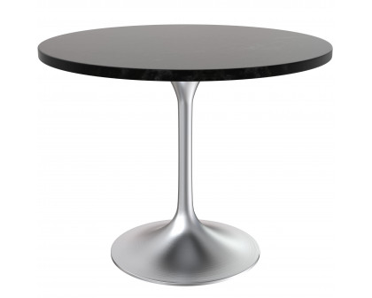 LeisureMod Verve Modern 27" Round Dining Table with MDF Top and Brushed Chrome Pedestal Base