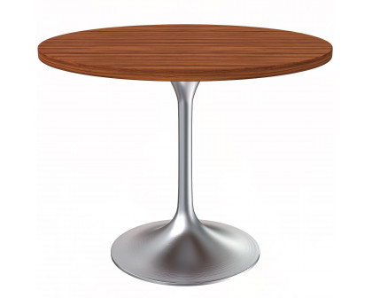 LeisureMod Verve Modern 27" Round Dining Table with MDF Top and Brushed Chrome Pedestal Base