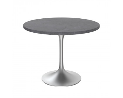 LeisureMod Verve Modern 36" Round Dining Table with Stone Top and White Steel Pedestal Base