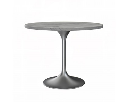 LeisureMod Verve Modern 27" Round Dining Table with Resin Top and White Steel Pedestal Base