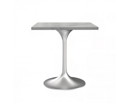 LeisureMod Verve Modern 27" Square Dining Table with Resin Top and Brushed Steel Base