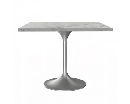 LeisureMod Verve Modern 27" Square Dining Table with Resin Top and Brushed Steel Base