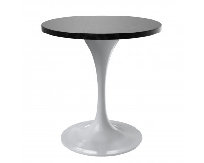 LeisureMod Verve Modern Round Dining Table with 27" MDF Tabletop and White Steel Pedestal Base