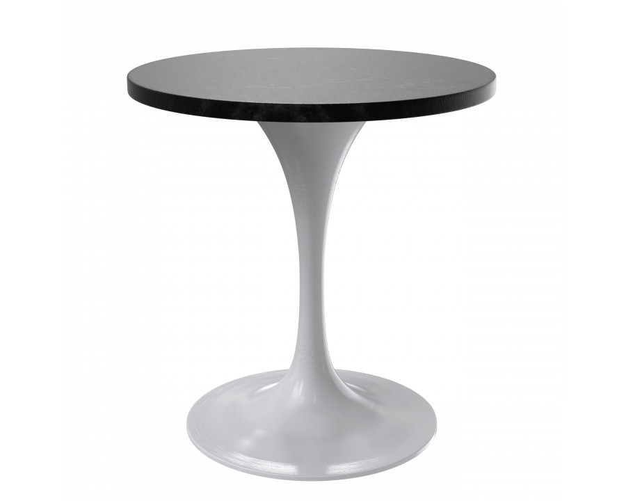 LeisureMod Verve Modern Round Dining Table with 27" MDF Tabletop and White Steel Pedestal Base - Black