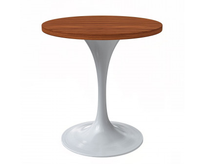 LeisureMod Verve Modern Round Dining Table with 27" MDF Tabletop and White Steel Pedestal Base