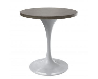 LeisureMod Verve Modern Round Dining Table with 27" MDF Tabletop and White Steel Pedestal Base