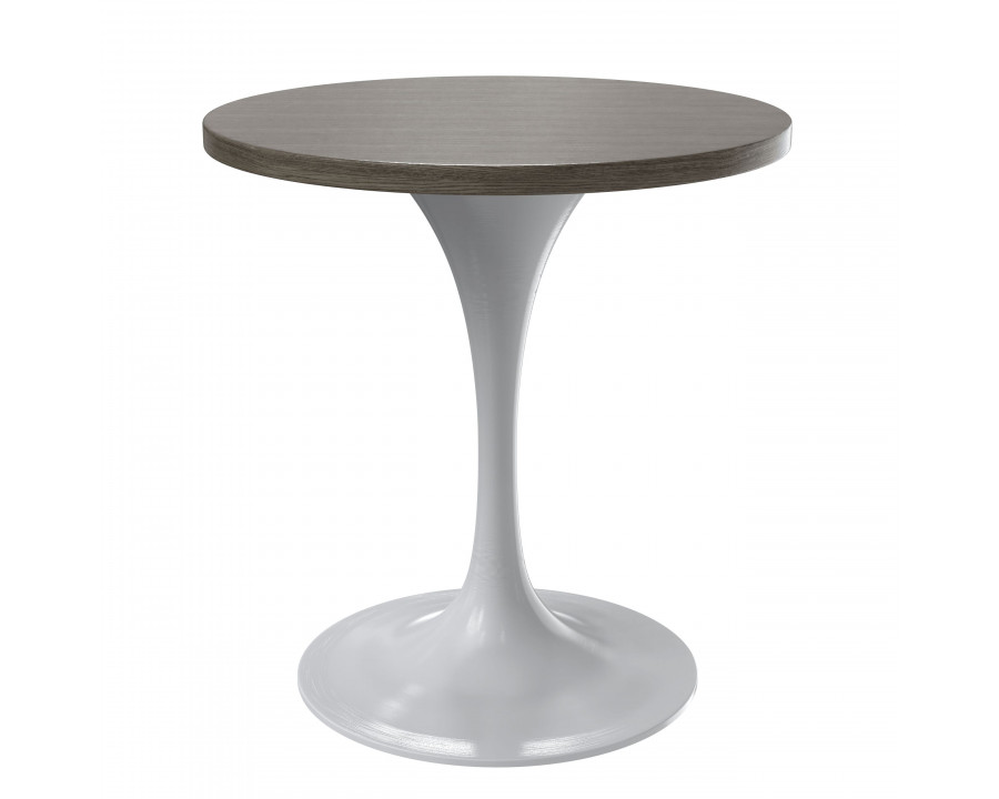 LeisureMod Verve Modern Round Dining Table with 27" MDF Tabletop and White Steel Pedestal Base - Dark Maple