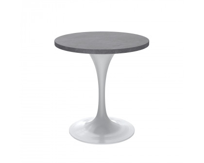 LeisureMod Verve Modern 27" Round Dining Table with Stone Top and Brushed Chrome Pedestal Base