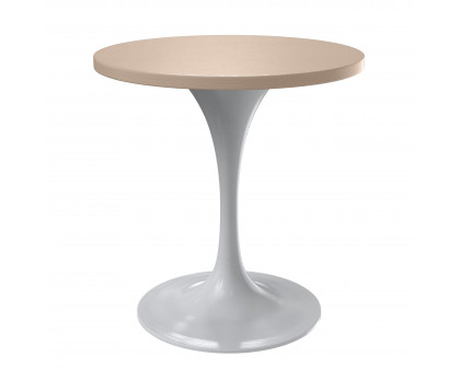 LeisureMod Verve Modern Round Dining Table with 27" MDF Tabletop and White Steel Pedestal Base