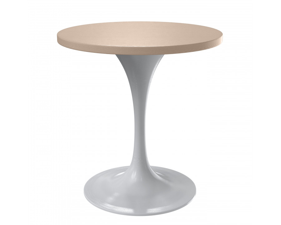 LeisureMod Verve Modern Round Dining Table with 27" MDF Tabletop and White Steel Pedestal Base - Light Natural Wood