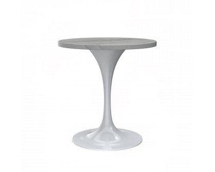 LeisureMod Verve Modern 27" Round Dining Table with Resin Top and White Steel Pedestal Base