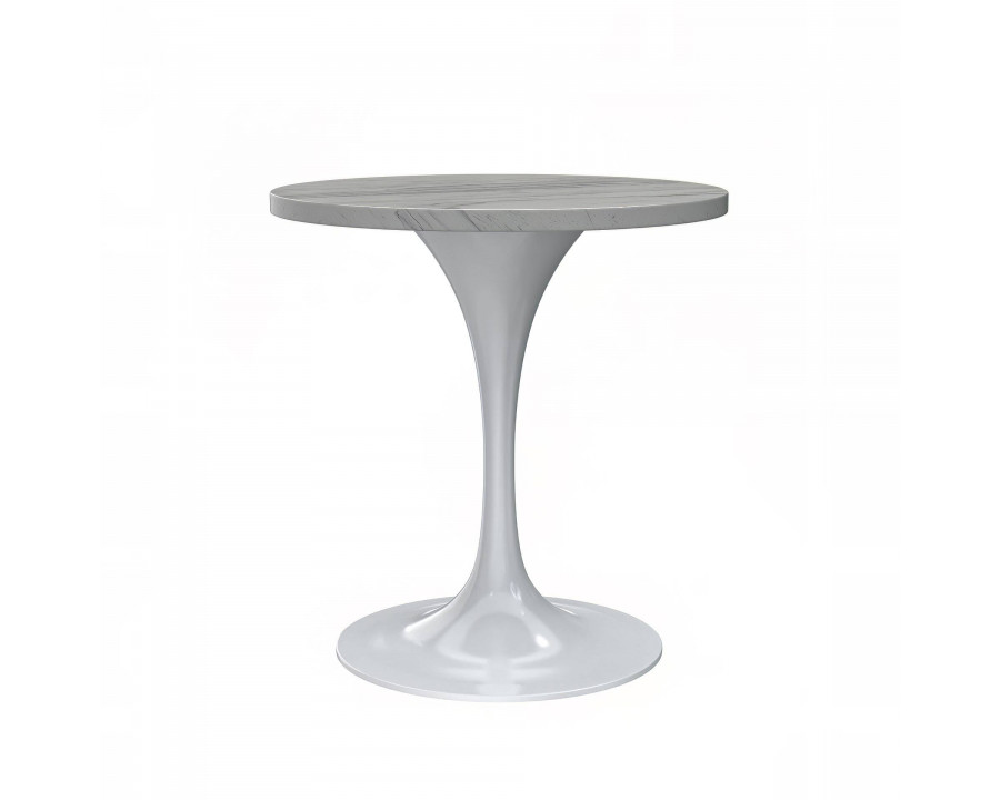 LeisureMod Verve Modern 27" Round Dining Table with Resin Top and White Steel Pedestal Base - White