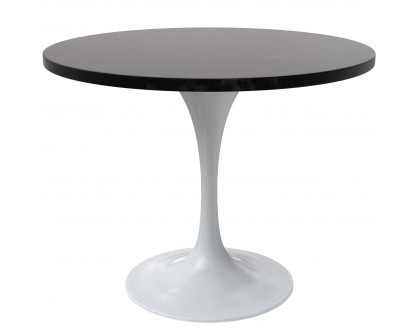 LeisureMod Verve Modern Round Dining Table with 27" MDF Tabletop and White Steel Pedestal Base