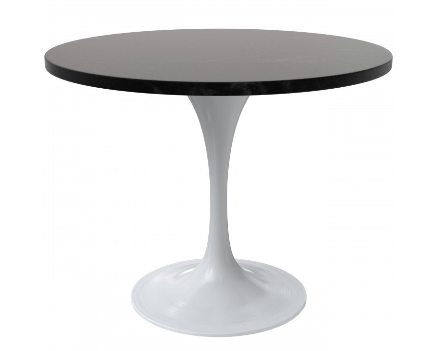 LeisureMod Verve Modern Round Dining Table with 36" MDF Tabletop and White Steel Pedestal Base - Black