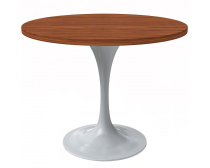 LeisureMod Verve Modern Round Dining Table with 27" MDF Tabletop and White Steel Pedestal Base