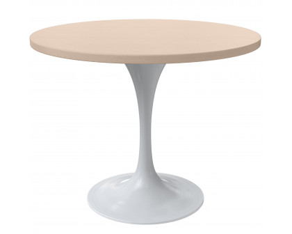 LeisureMod Verve Modern Round Dining Table with 27" MDF Tabletop and White Steel Pedestal Base