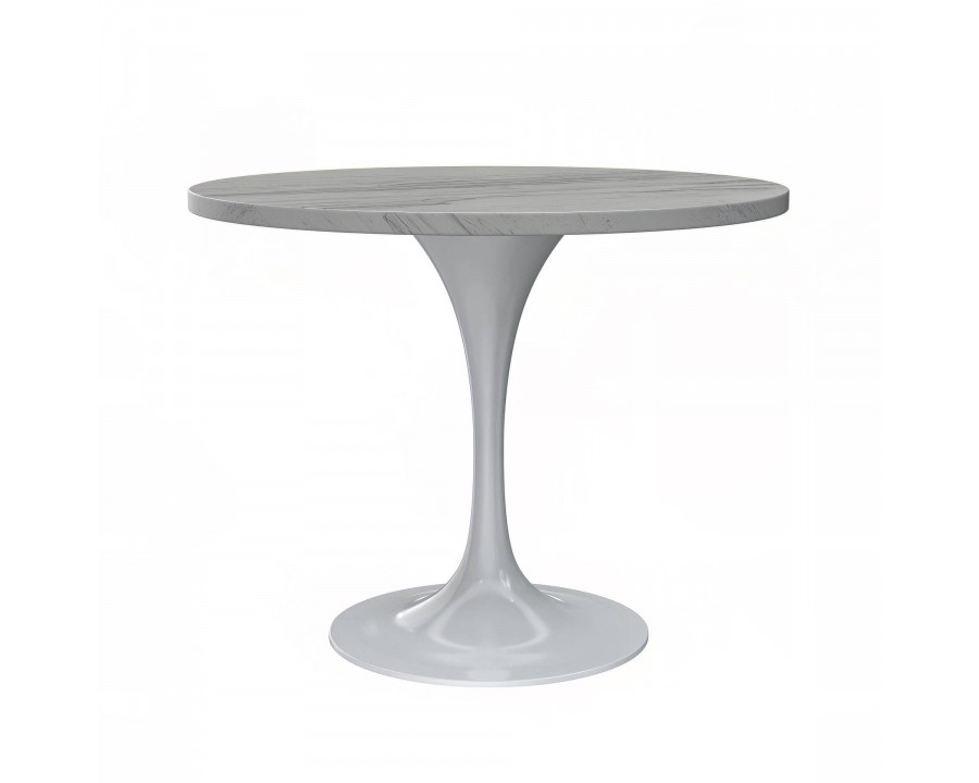 LeisureMod Verve Modern 36" Round Dining Table with Resin Top and White Steel Pedestal Base - White