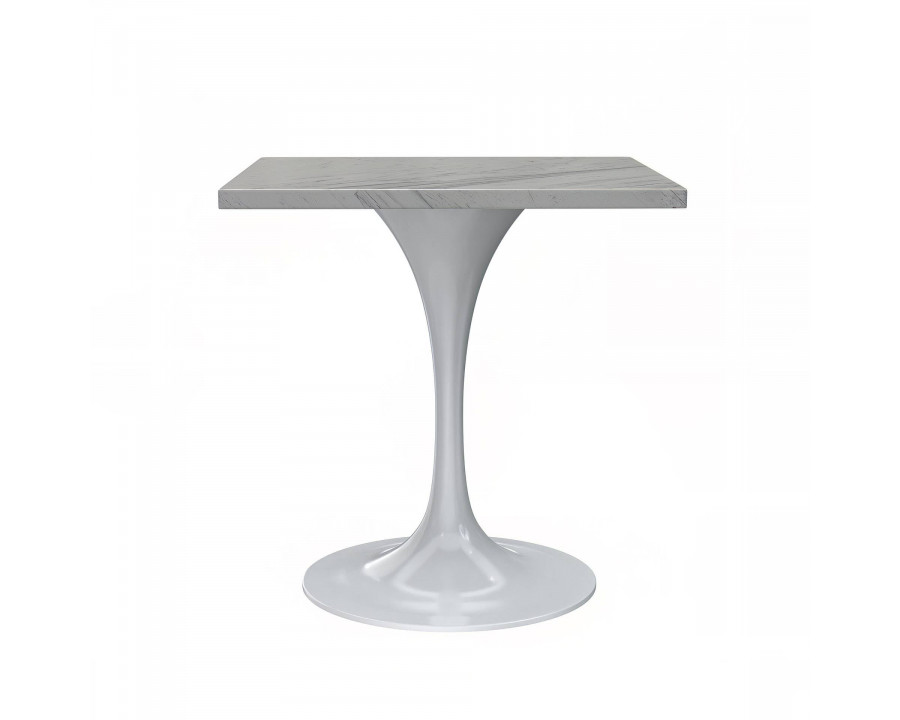 LeisureMod Verve Modern 27" Square Dining Table with Resin Top and White Steel Base - White