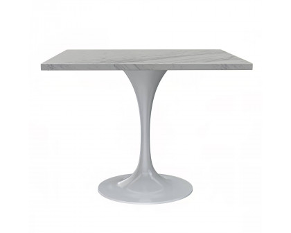 LeisureMod Verve Modern 27" Square Dining Table with Resin Top and Brushed Steel Base