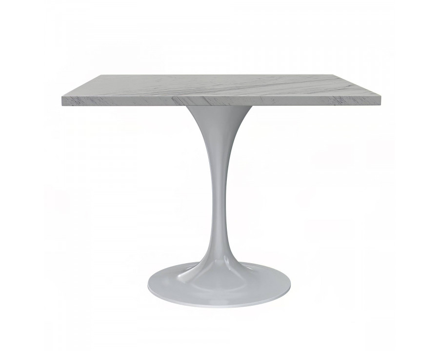 LeisureMod Verve Modern 36" Square Dining Table with Resin Top and White Steel Base - White