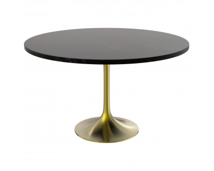 LeisureMod Verve Modern 27" Round Dining Table with MDF Top and Brushed Gold Pedestal Base