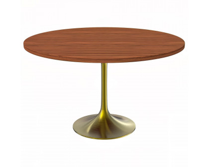 LeisureMod Verve Modern 27" Round Dining Table with MDF Top and Brushed Gold Pedestal Base