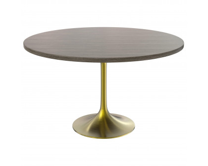 LeisureMod Verve Modern 27" Round Dining Table with MDF Top and Brushed Gold Pedestal Base