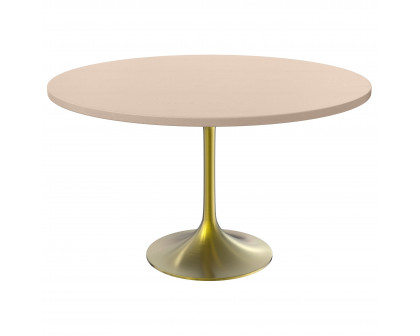 LeisureMod Verve Modern 27" Round Dining Table with MDF Top and Brushed Gold Pedestal Base