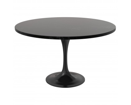 LeisureMod Verve Modern 27" Round Dining Table with MDF Top and Black Steel Pedestal Base